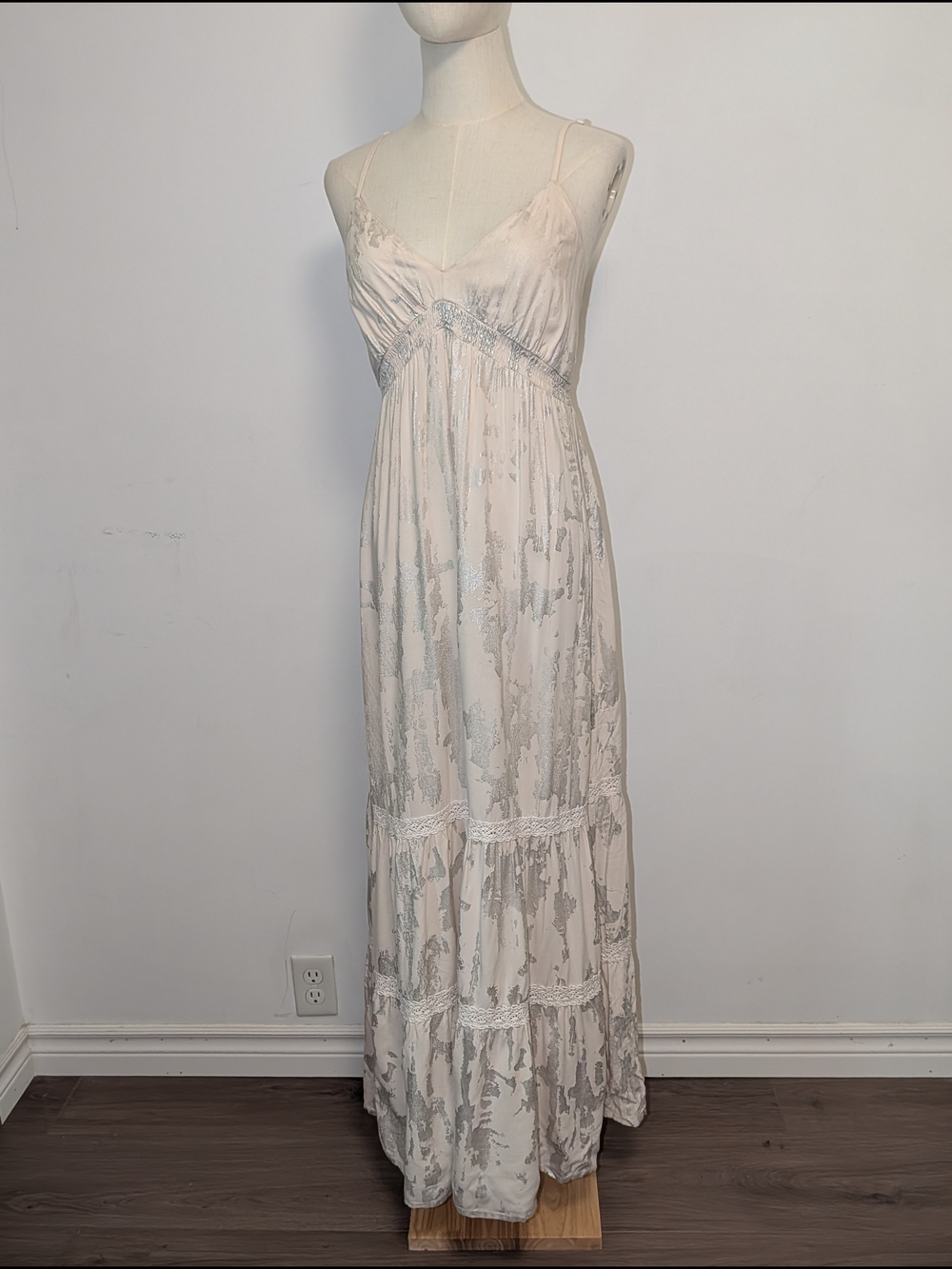 Delicate Cream Lace-Trim Maxi Dress